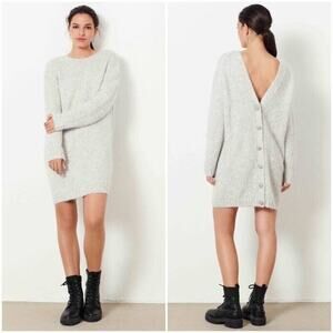 Ba&sh Women M Beyla Dress Gray Oversized Reversible Sweater Button Wool Knit NEW